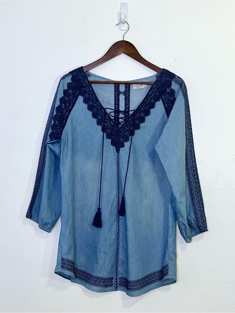 Tasha Polizzi Chambray Denim Tunic Top Blouse Medium